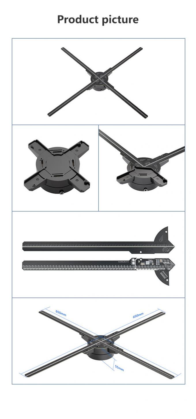 3D LED Fan Spliced 65cm wifi light outdoor advertising machine holographic display projector rotating hologram fan 5