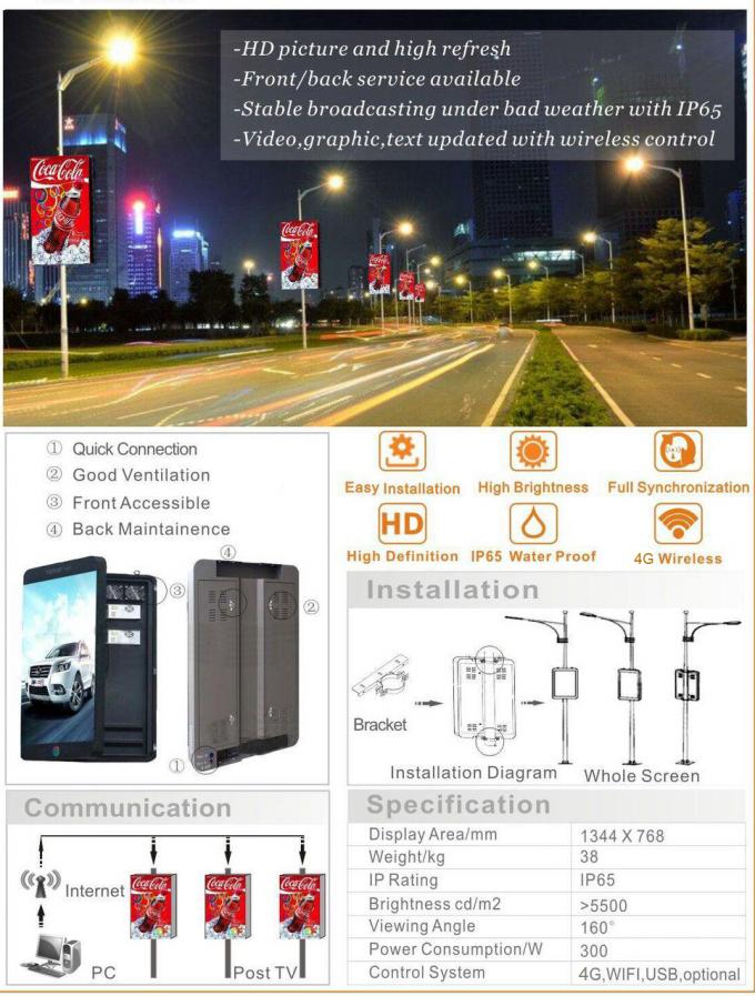 Outdoor Street Light Pole Led Display  Advertising P4 Screen Wireless Centralized Management Sign 0